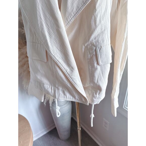 Few Moda Cotton Cropped Moto Jacket Lightweight Shacket Medium Ivory Cream - Picture 3 of 10